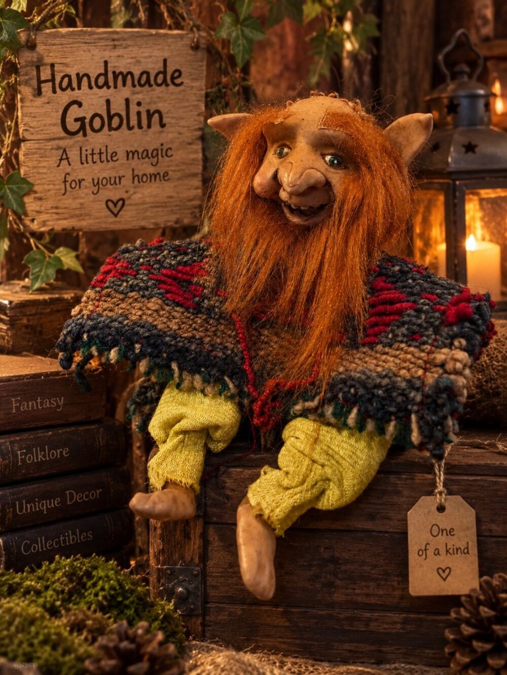 Andean Goblin-Duende ,A touch of magic Handmade Guardian The Treasure Keeper of